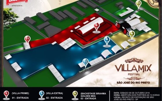 Mapa dos setores Villa Mix Festival São José do Rio Preto 2016. Imagem: Divulgação/Site Villa Mix Festival. 